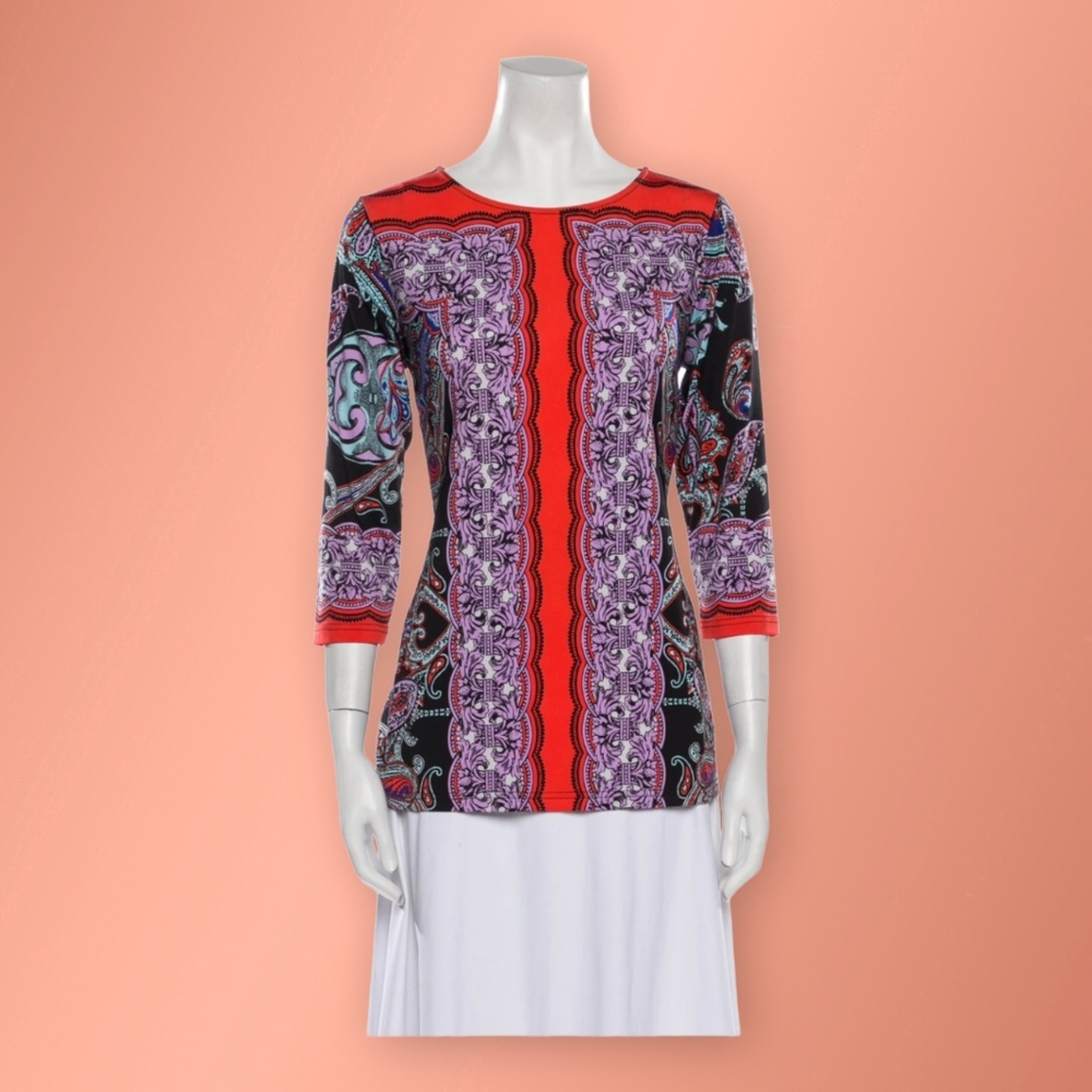 NWOT - BOB MACKIE Printed Scoop Neck Blouse Size: XS
